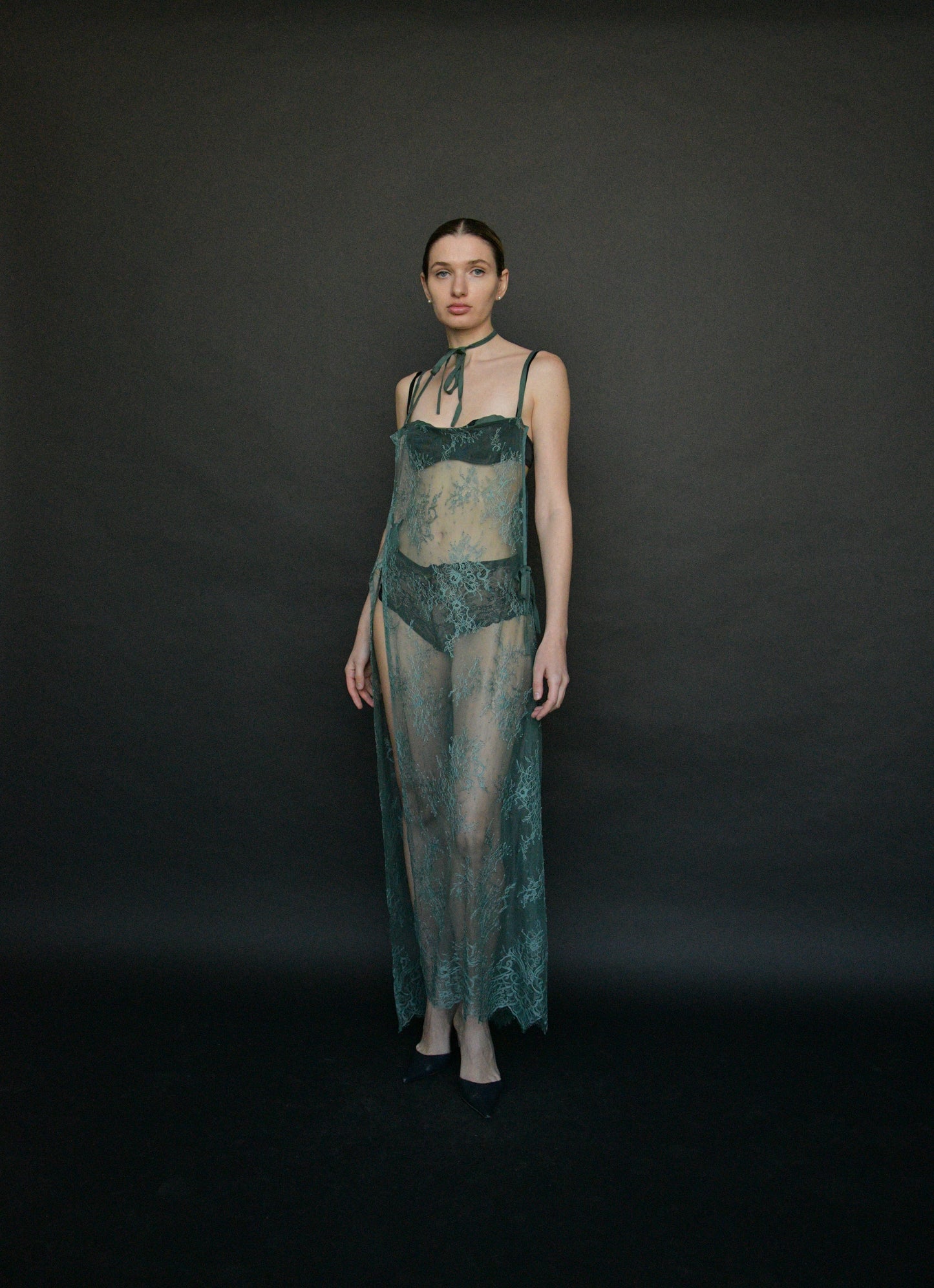 yohji yamamoto y's 2018 green lace wrap dress