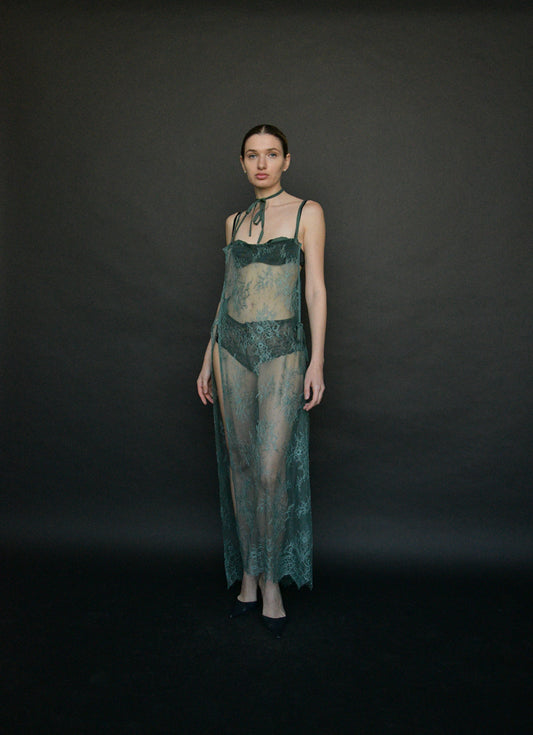 yohji yamamoto y's 2018 green lace wrap dress
