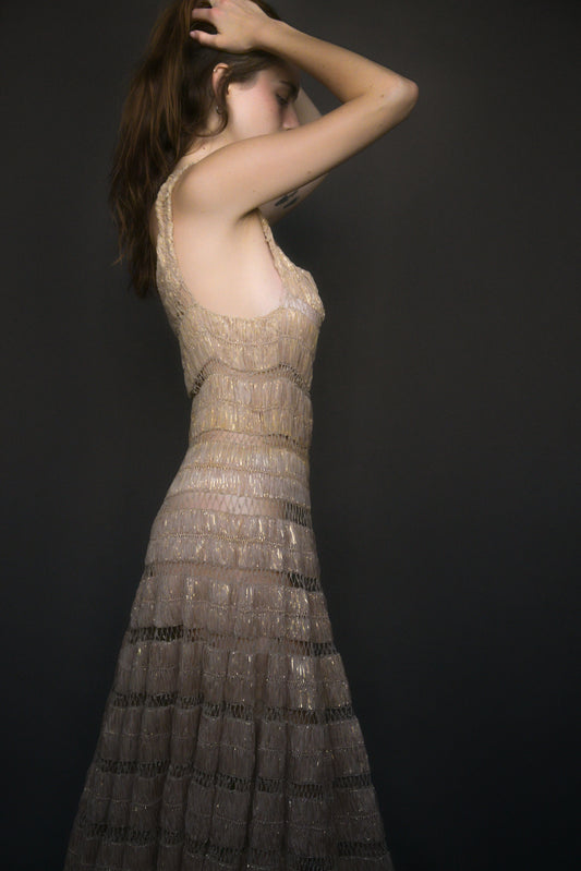1940s  raffia metallic full skirt midi dress