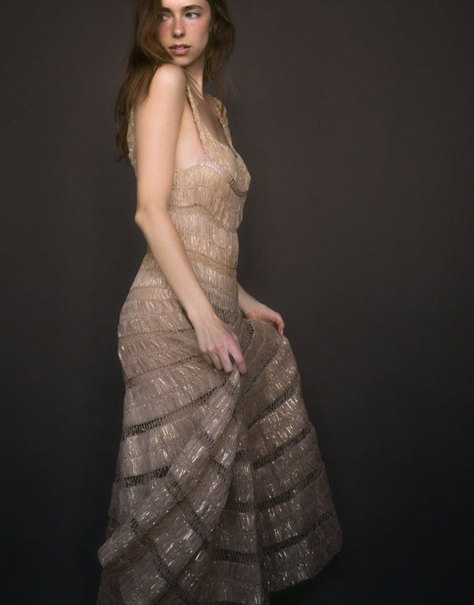 1940s  raffia metallic full skirt midi dress