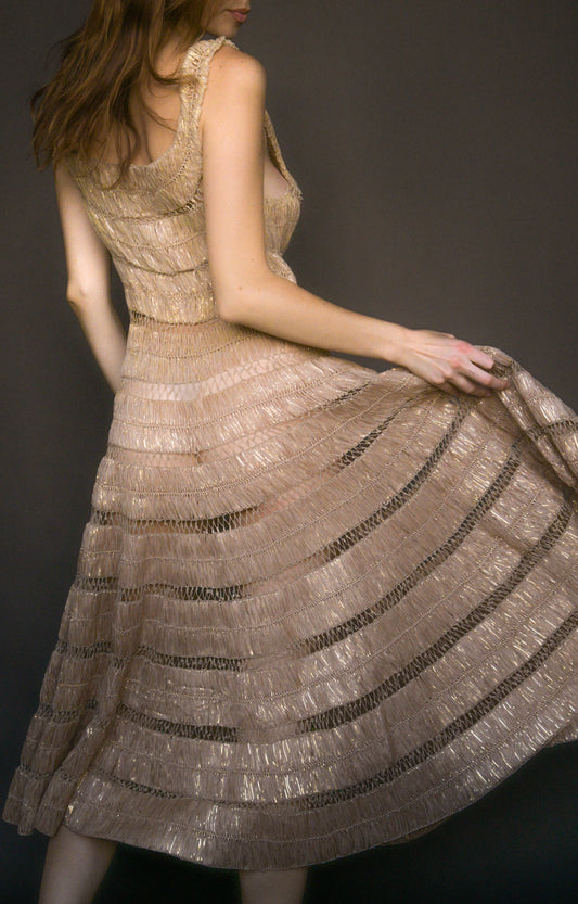 1940s  raffia metallic full skirt midi dress