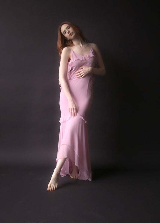 yves saint laurent rive gauche by tom ford spring 2004 lilac silk chiffon ruffle dress
