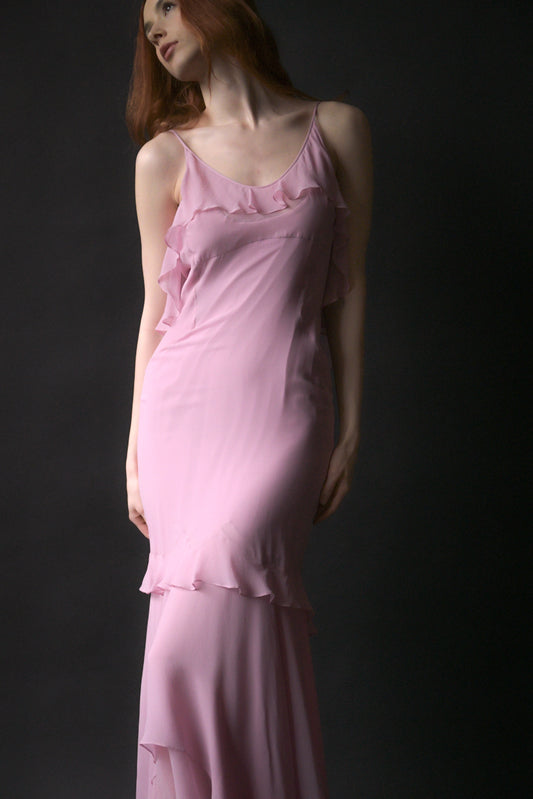 yves saint laurent rive gauche by tom ford spring 2004 lilac silk chiffon ruffle dress