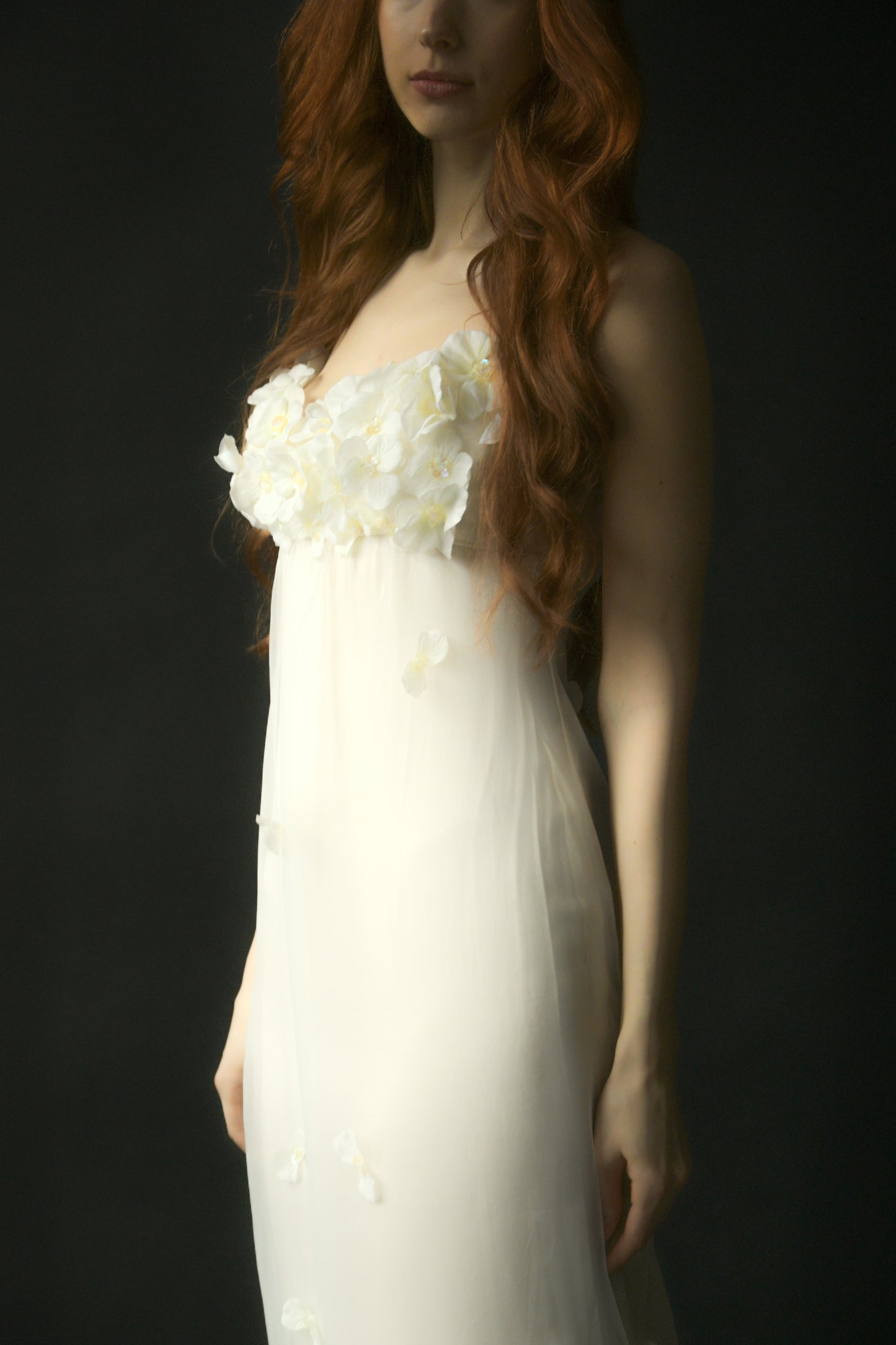 peggy jennings white organza 3D floral applique dress