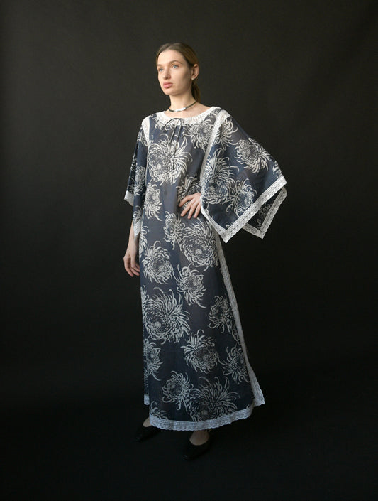 1970s christian dior fauna print cotton caftan
