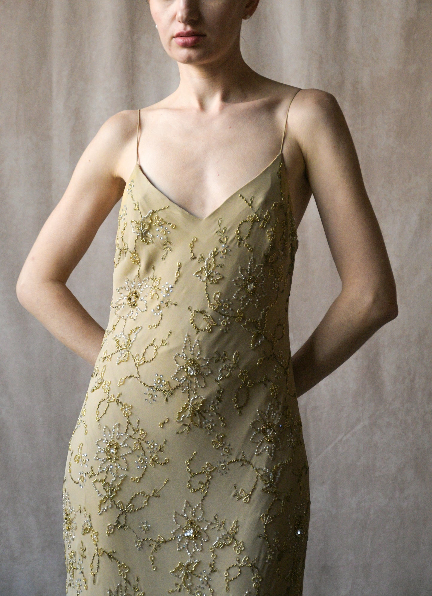 ralph lauren collection floral embellished silk bias cut dress