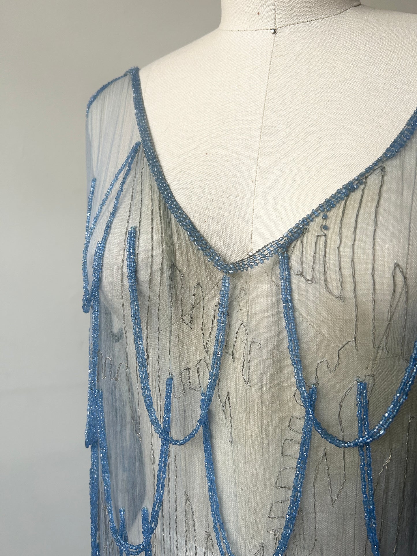 1920s periwinkle glass bead dress