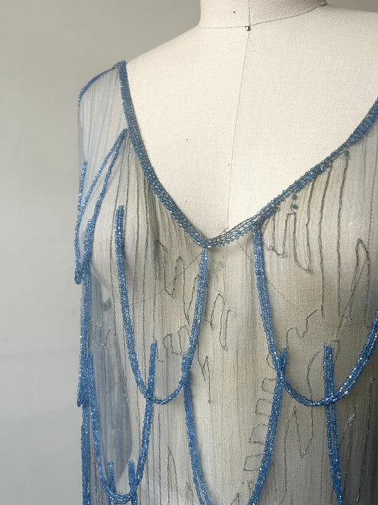 1920s periwinkle glass bead dress