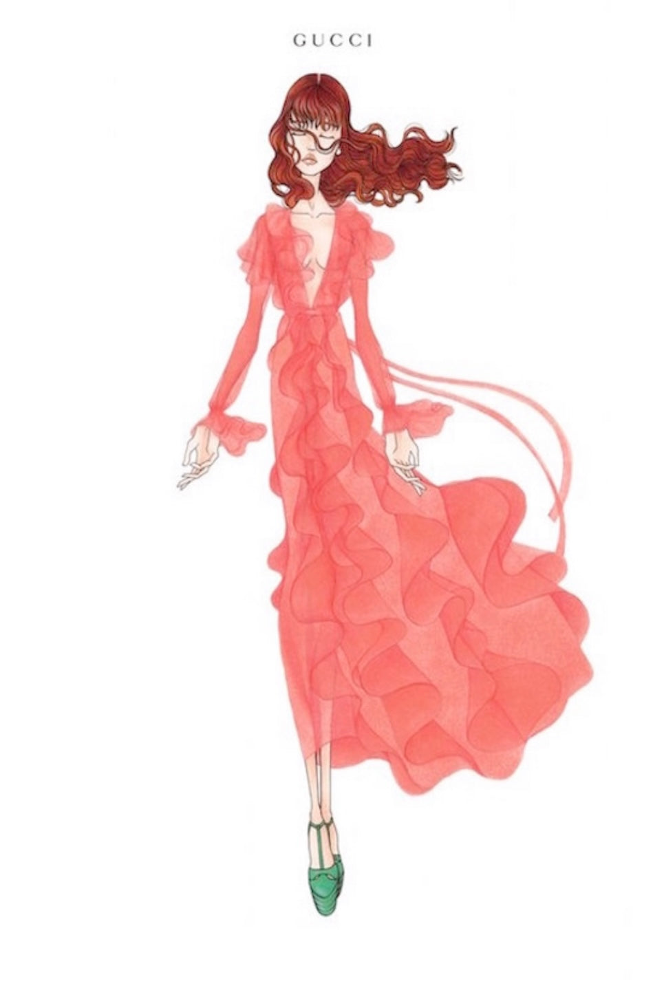 gucci ss 2016 pink silk ruffle dress