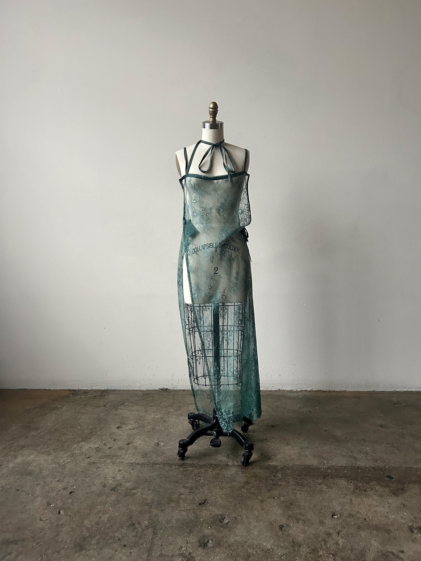 yohji yamamoto y's 2018 green lace wrap dress