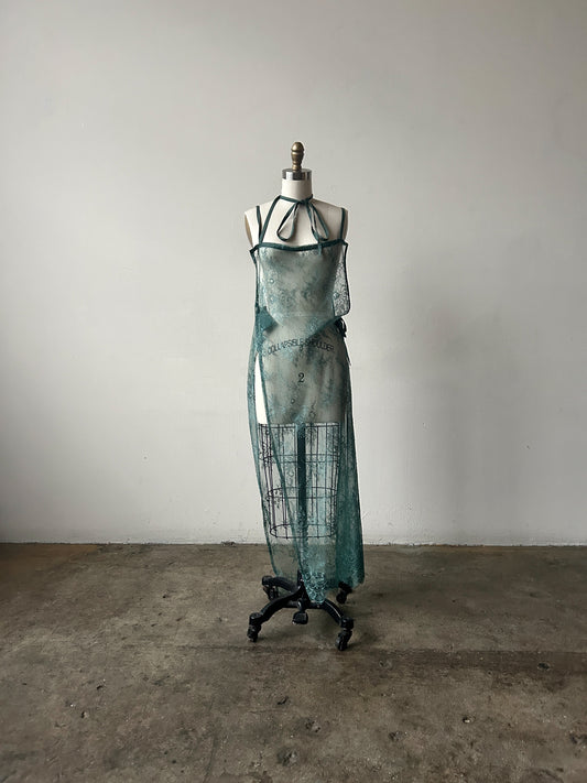 yohji yamamoto y's 2018 green lace wrap dress