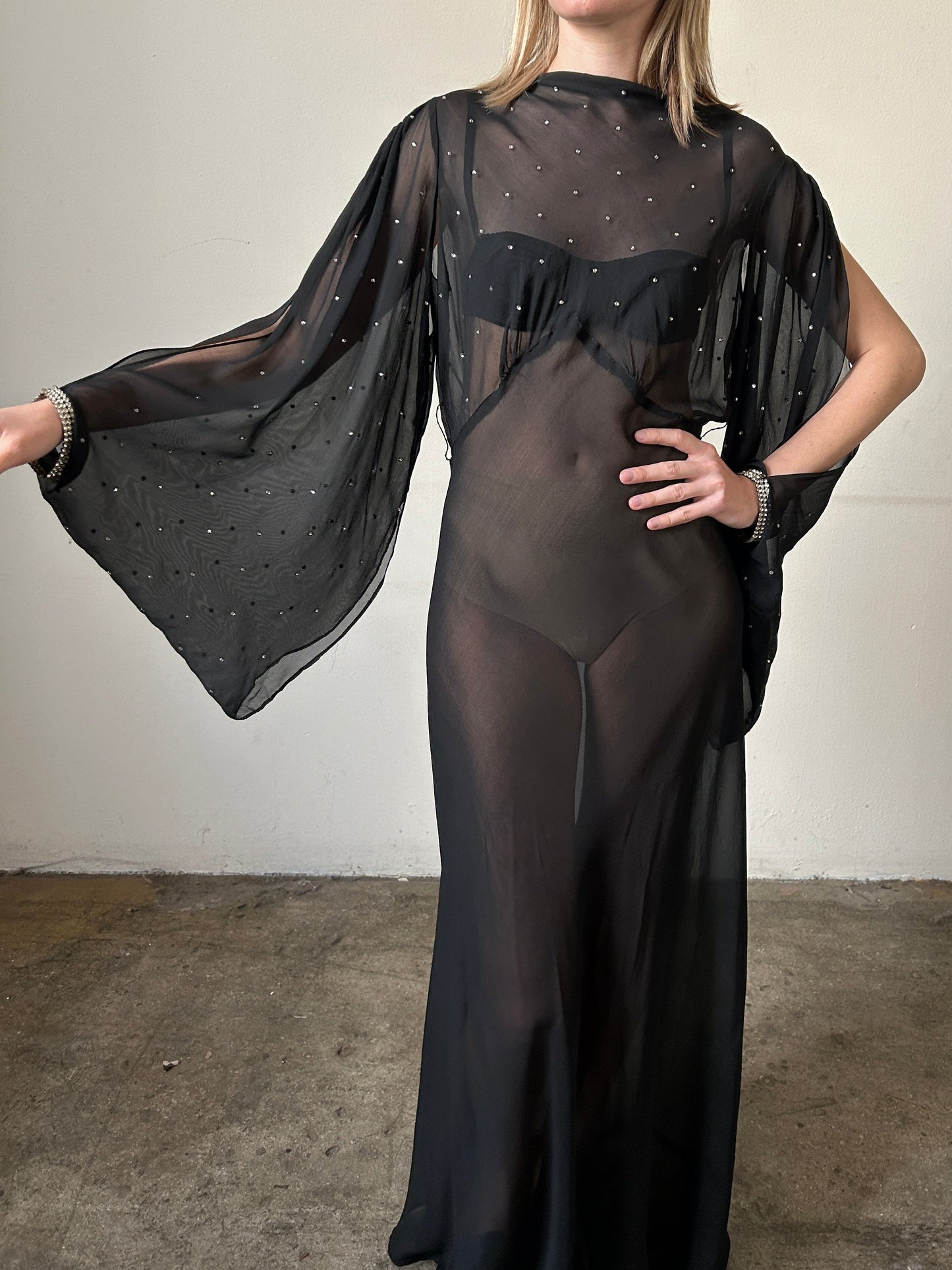 1930s rhinestone silk chiffon gown