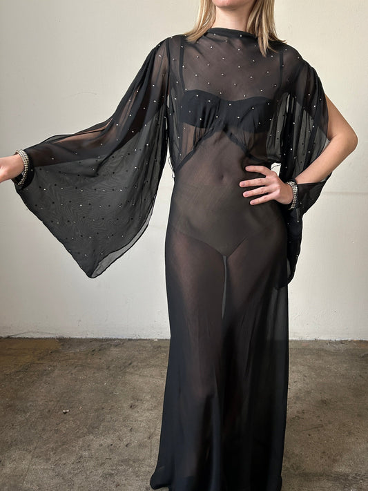1930s rhinestone silk chiffon gown