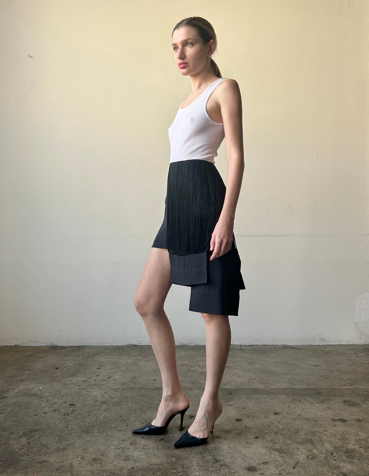 jil sander spring 2009 by raf simons black fringe skirt