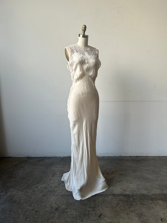 1930s silk and lace bias cut dress