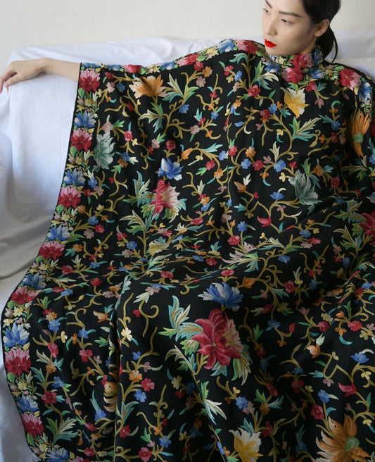 1970s hand embroidered wool caftan