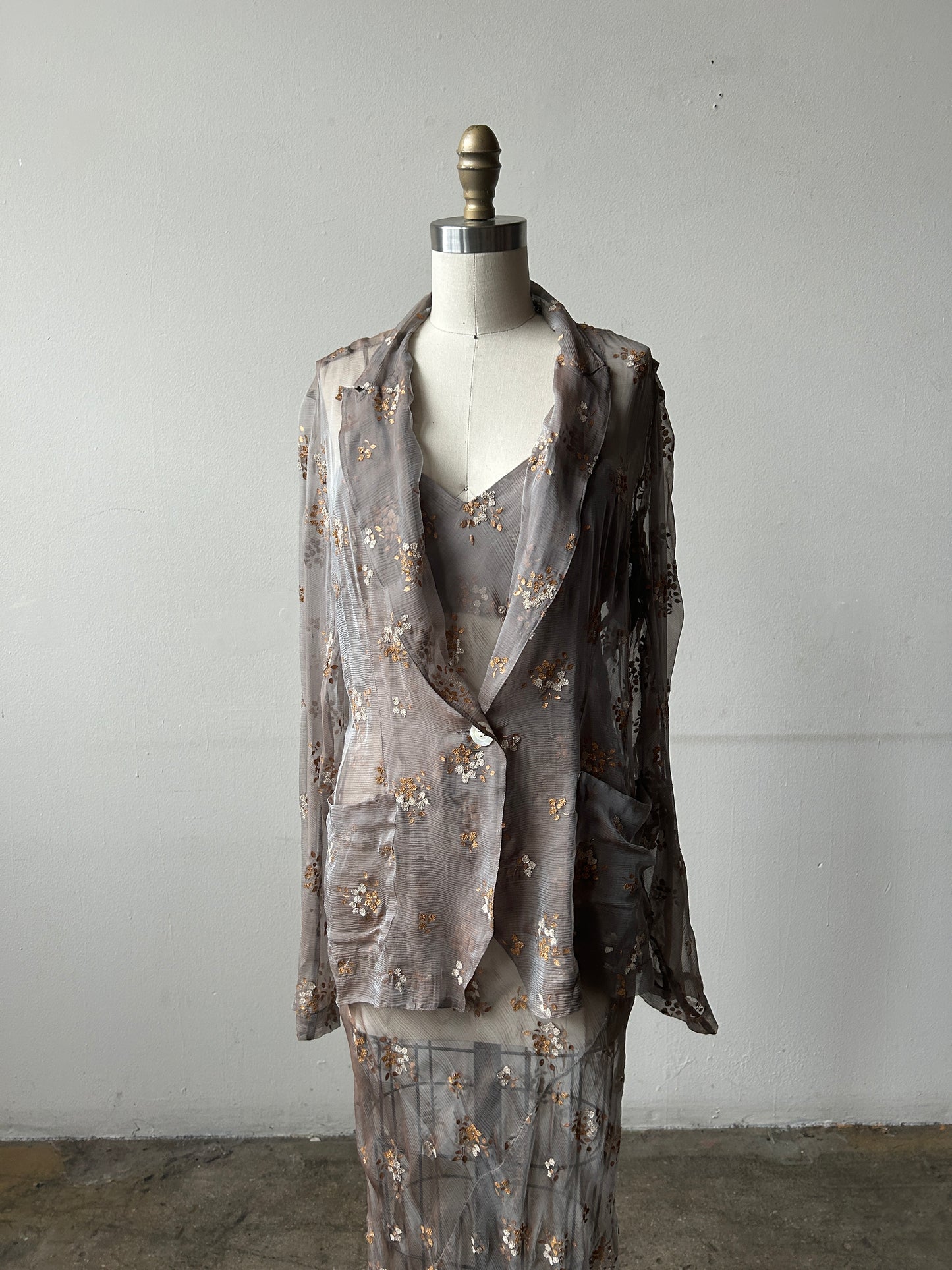 dries van noten ss 1997 silk floral embellished bias cut dress and jacket