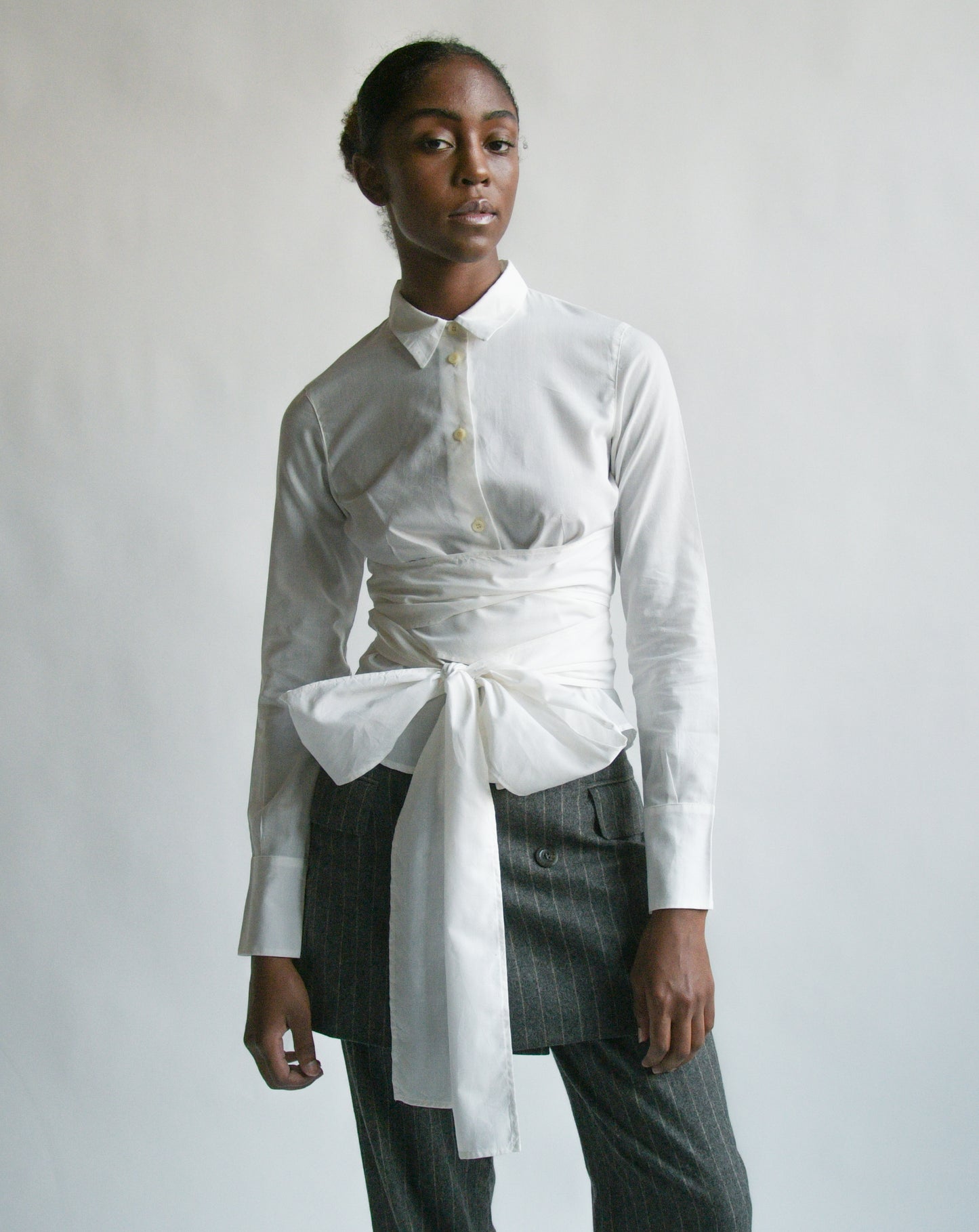 gigli white cummerbund wrap top