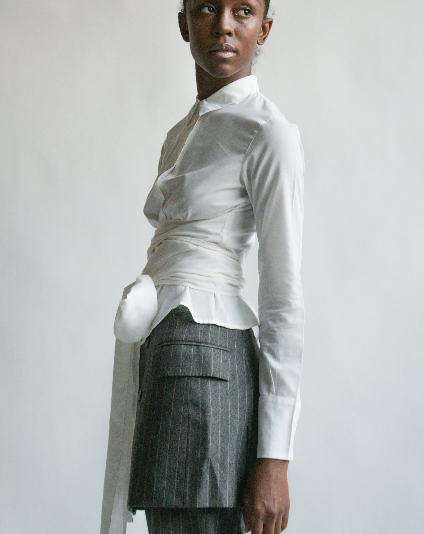 gigli white cummerbund wrap top