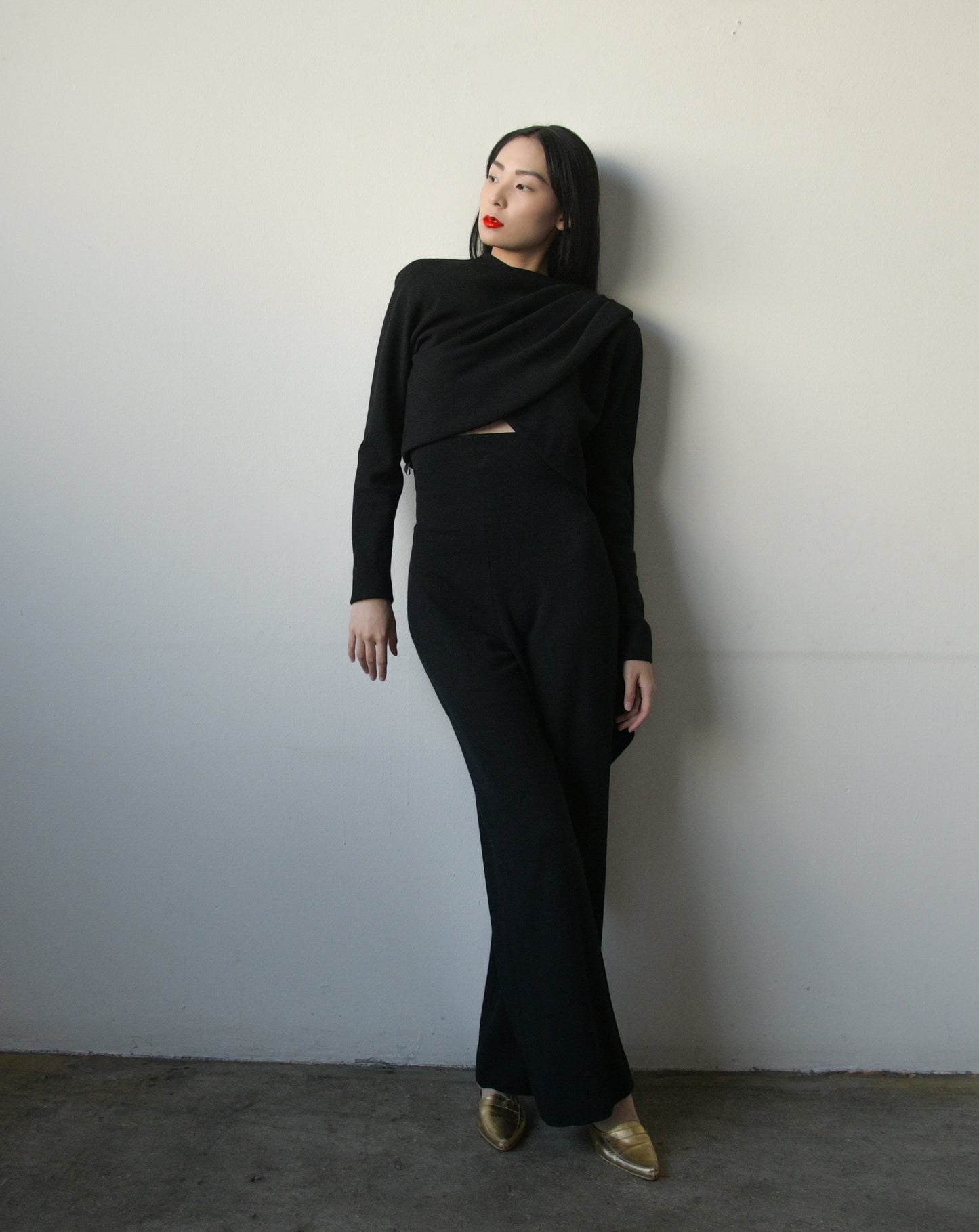 donna karan wool high rise pant suit