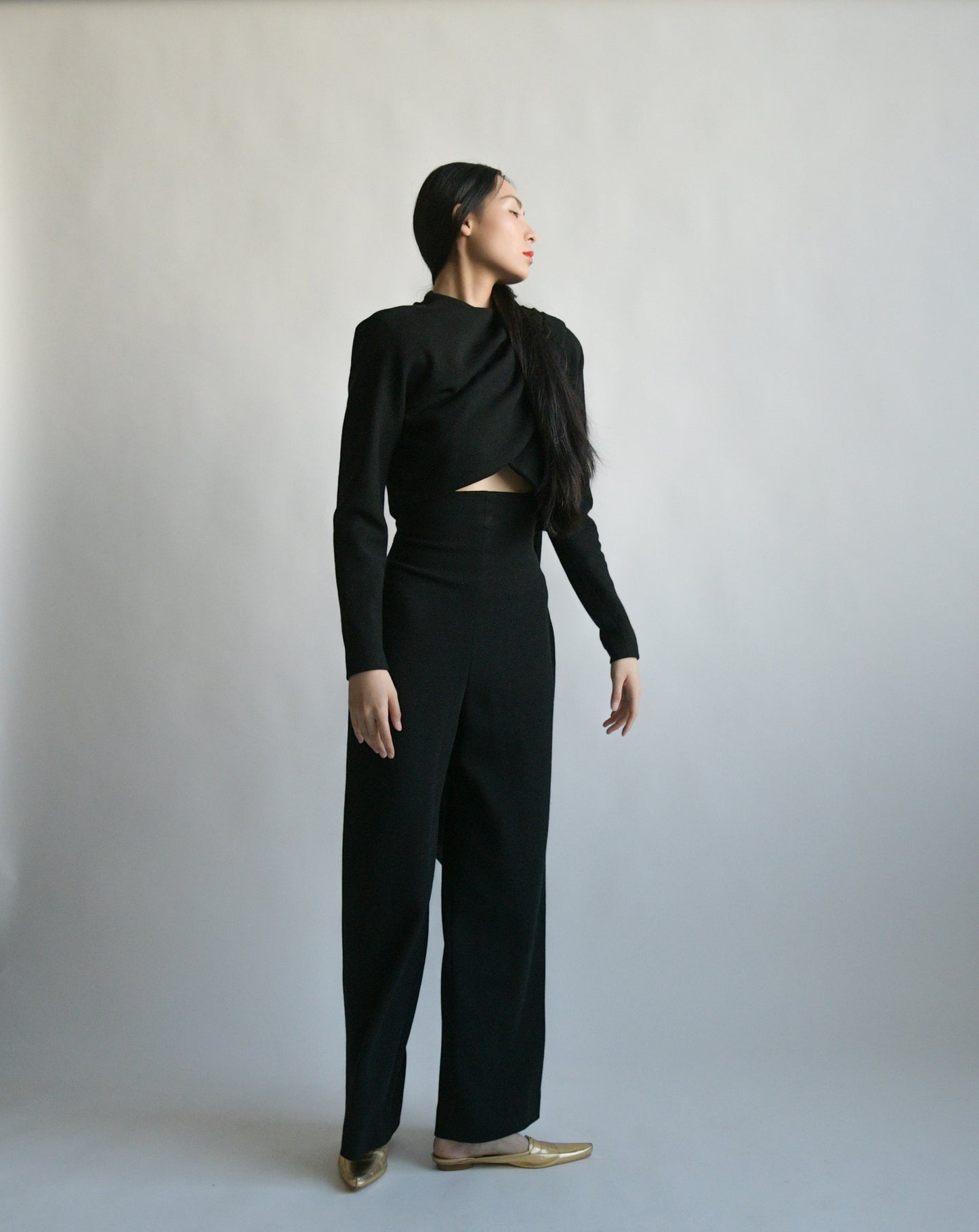 donna karan wool high rise pant suit