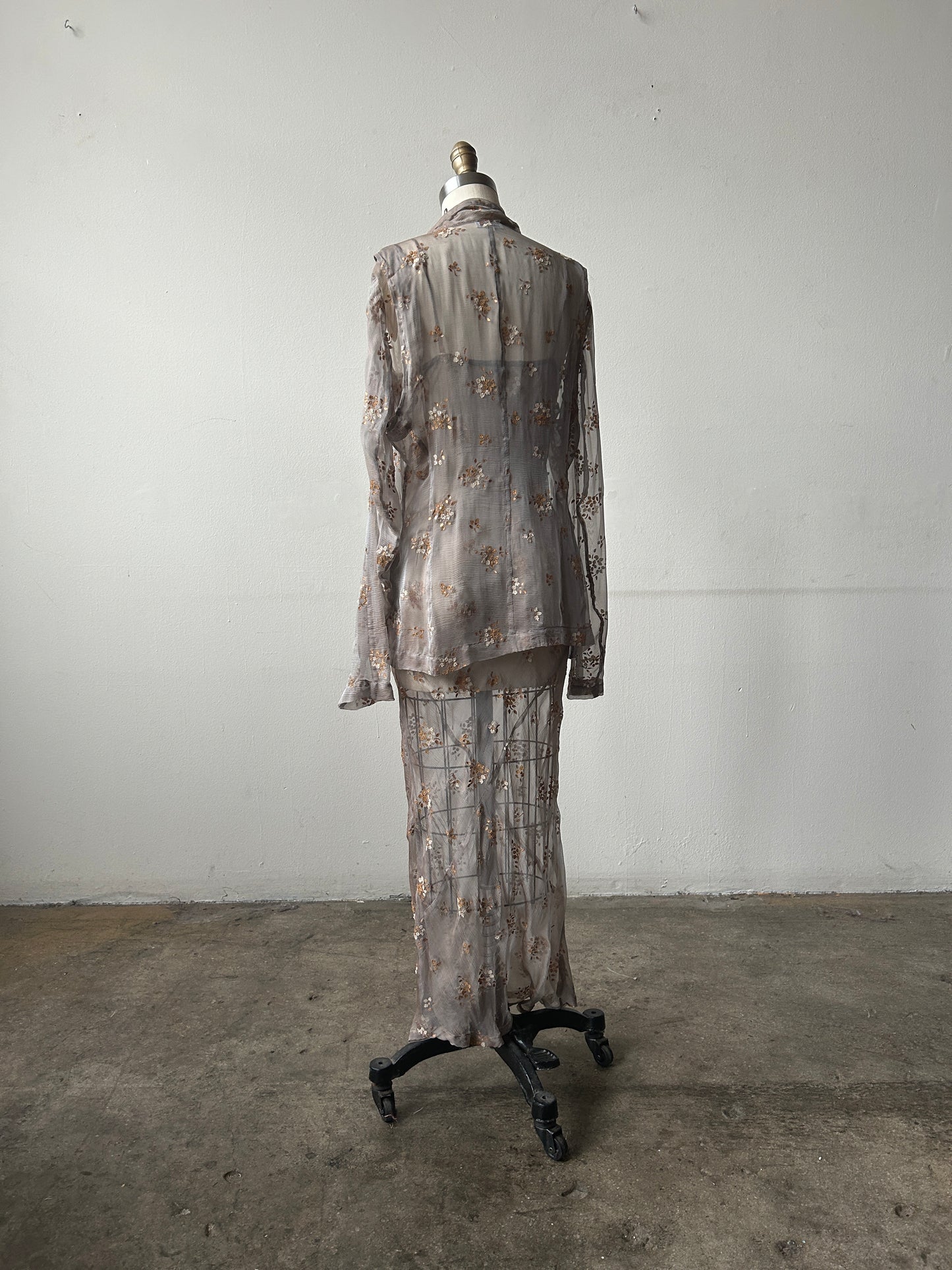 dries van noten ss 1997 silk floral embellished bias cut dress and jacket