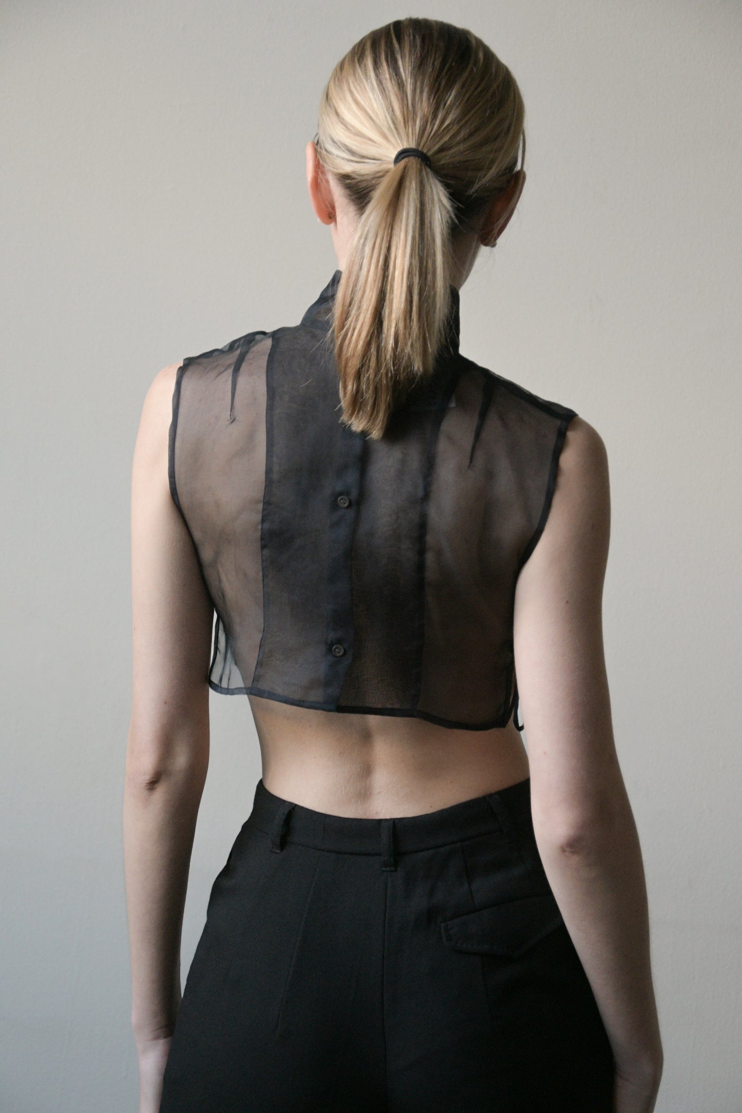 dries van noten black silk crop top
