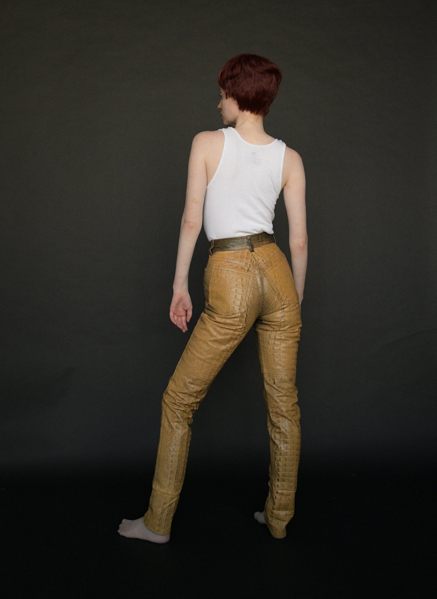 gianfranco ferre croc embossed leather pants