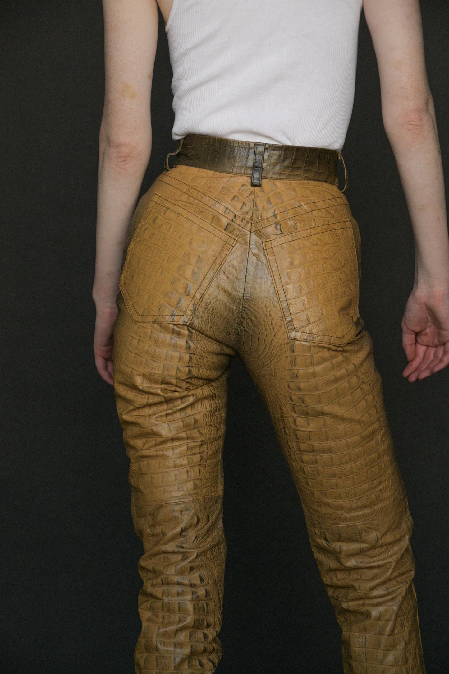 gianfranco ferre croc embossed leather pants