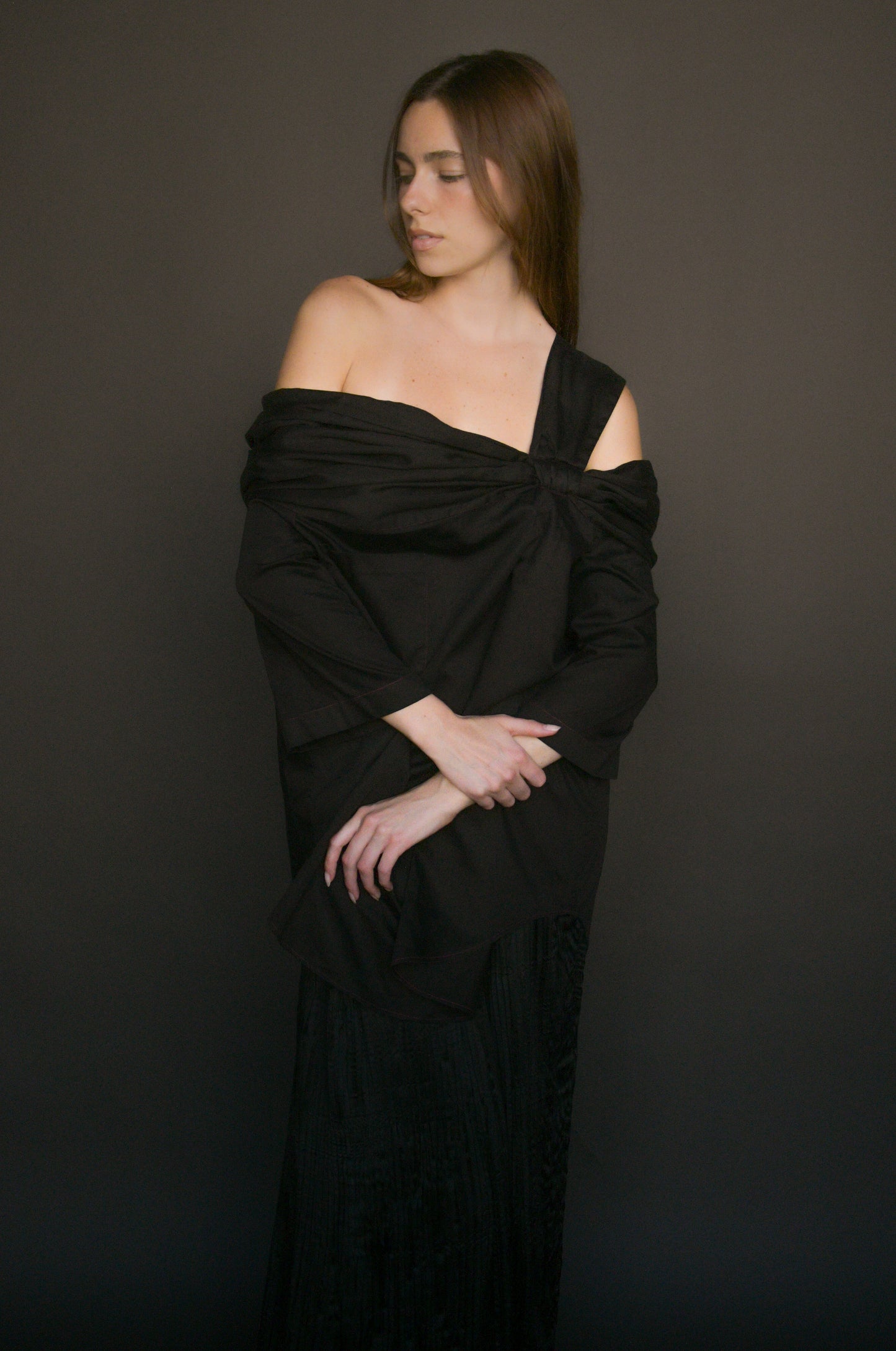 romeo gigli circa 1989 1990 black off shoulder top dress