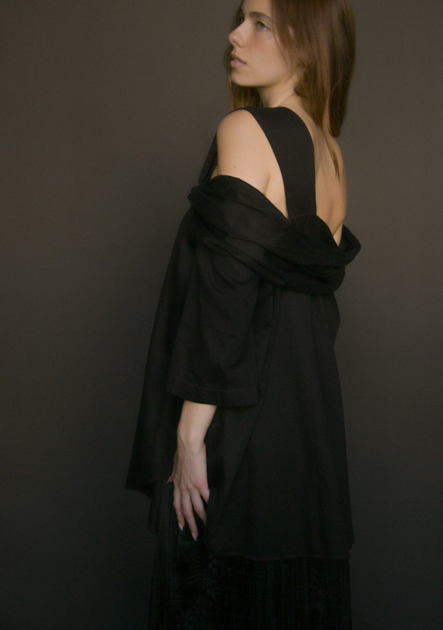 romeo gigli circa 1989 1990 black off shoulder top dress