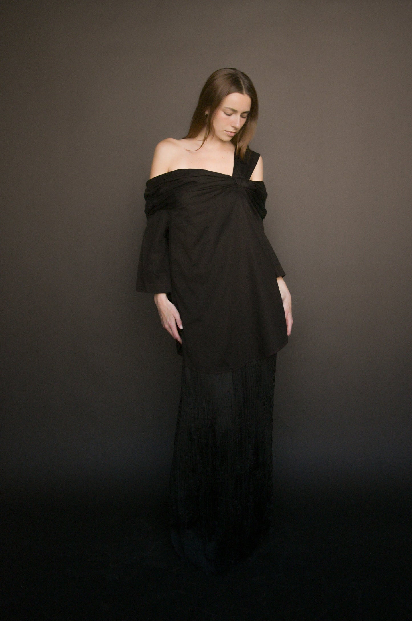 romeo gigli circa 1989 1990 black off shoulder top dress