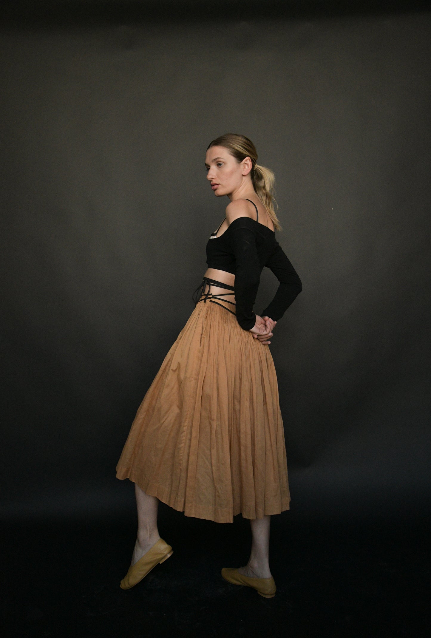 geoffrey beene cotton wrap around tie midi skirt