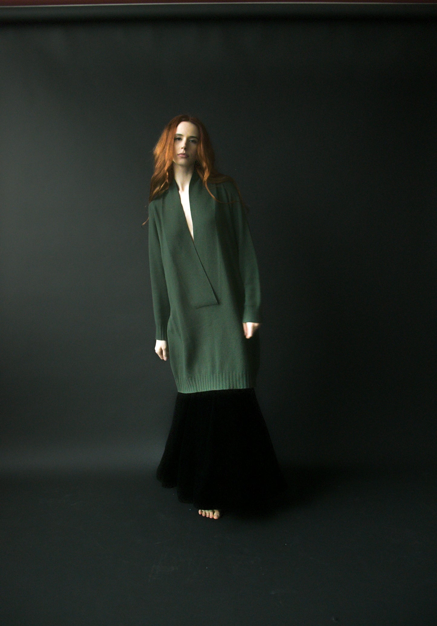 romeo gigli cashmere forest green deep v sweater dress