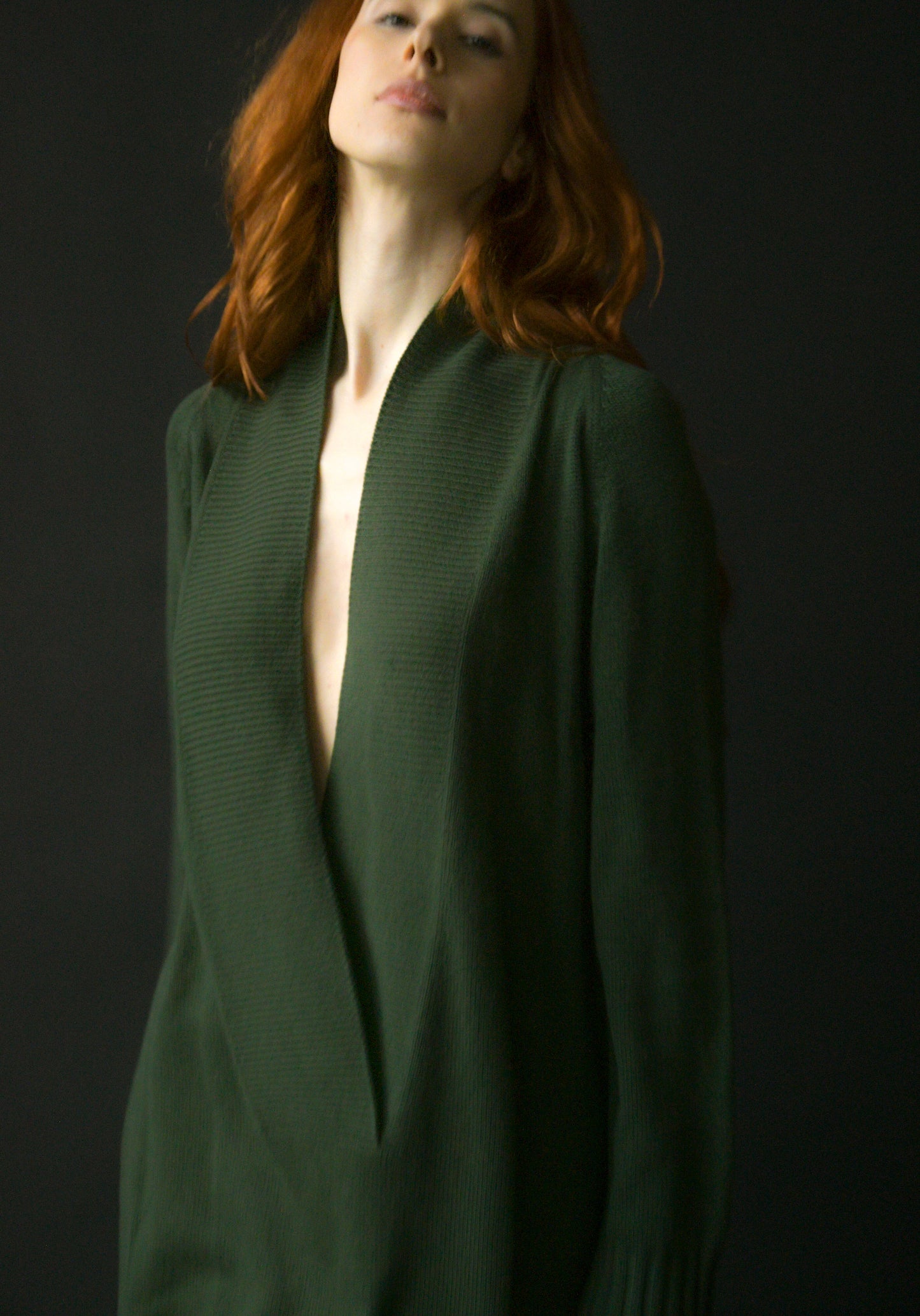 romeo gigli cashmere forest green deep v sweater dress