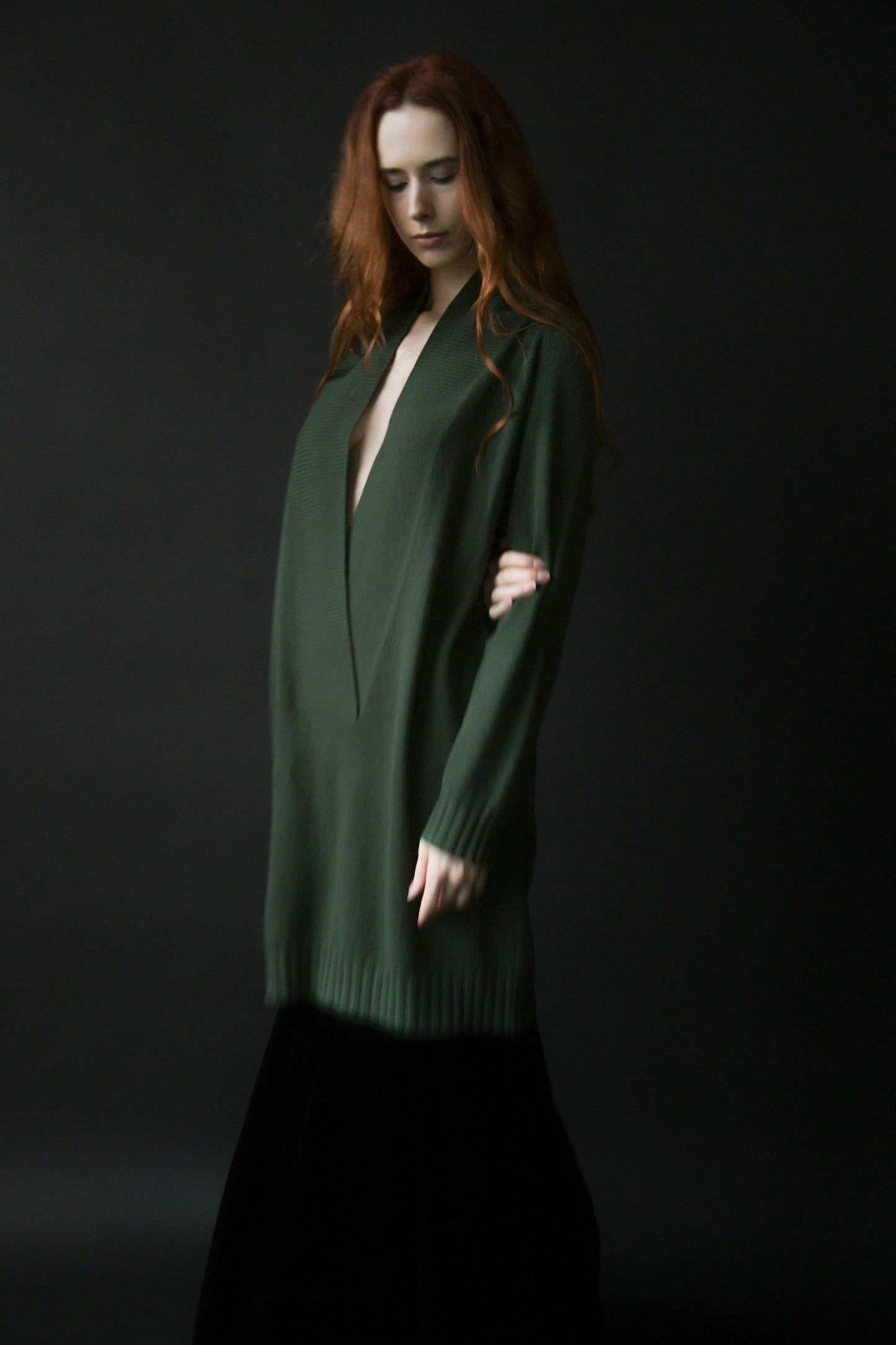 romeo gigli cashmere forest green deep v sweater dress