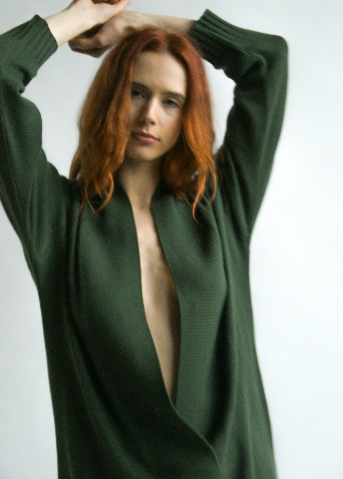 romeo gigli cashmere forest green deep v sweater dress