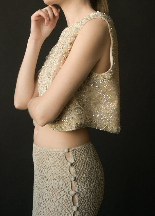 1960s sequin bead embellished crop top