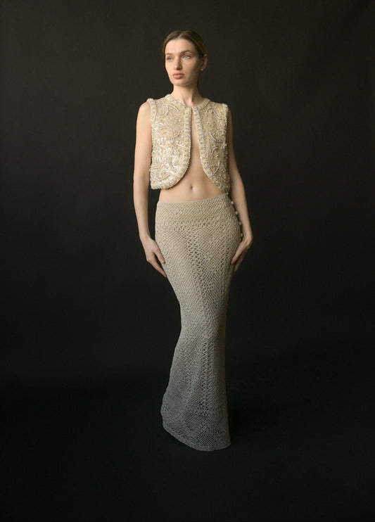1960s sequin bead embellished crop top
