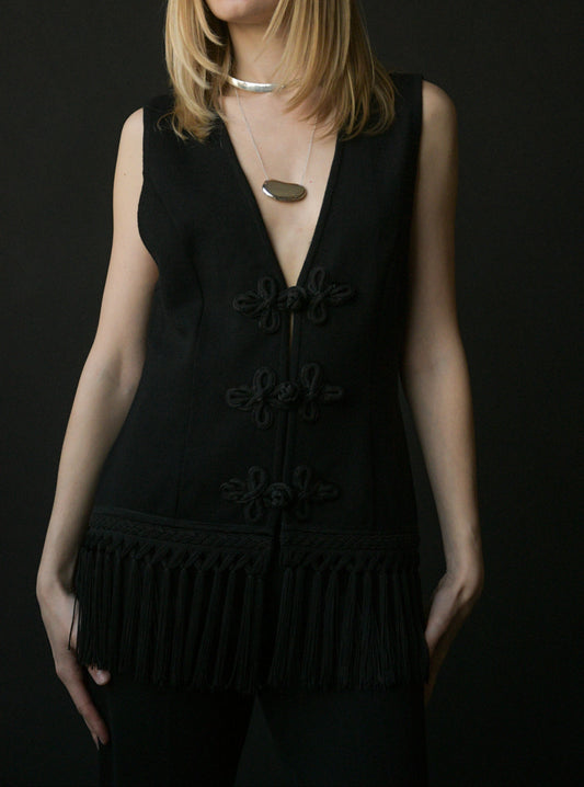 black wool tassel pant ensemble