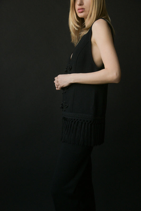 black wool tassel pant ensemble