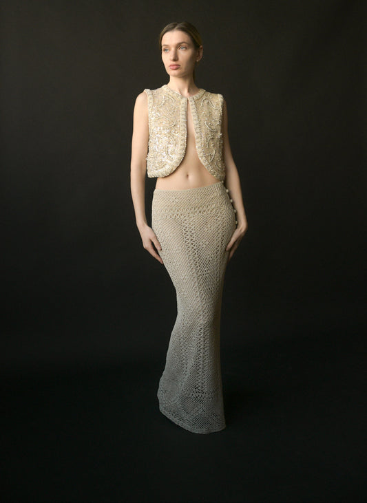 alberta ferretti crochet lace long skirt