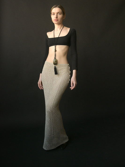 alberta ferretti crochet lace long skirt