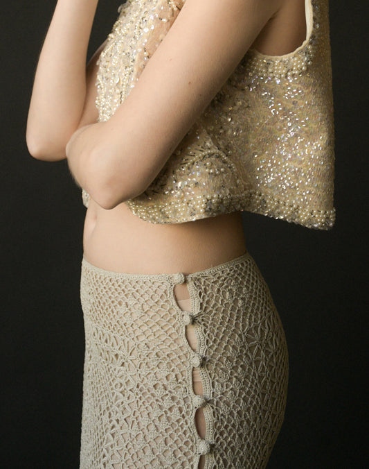 alberta ferretti crochet lace long skirt