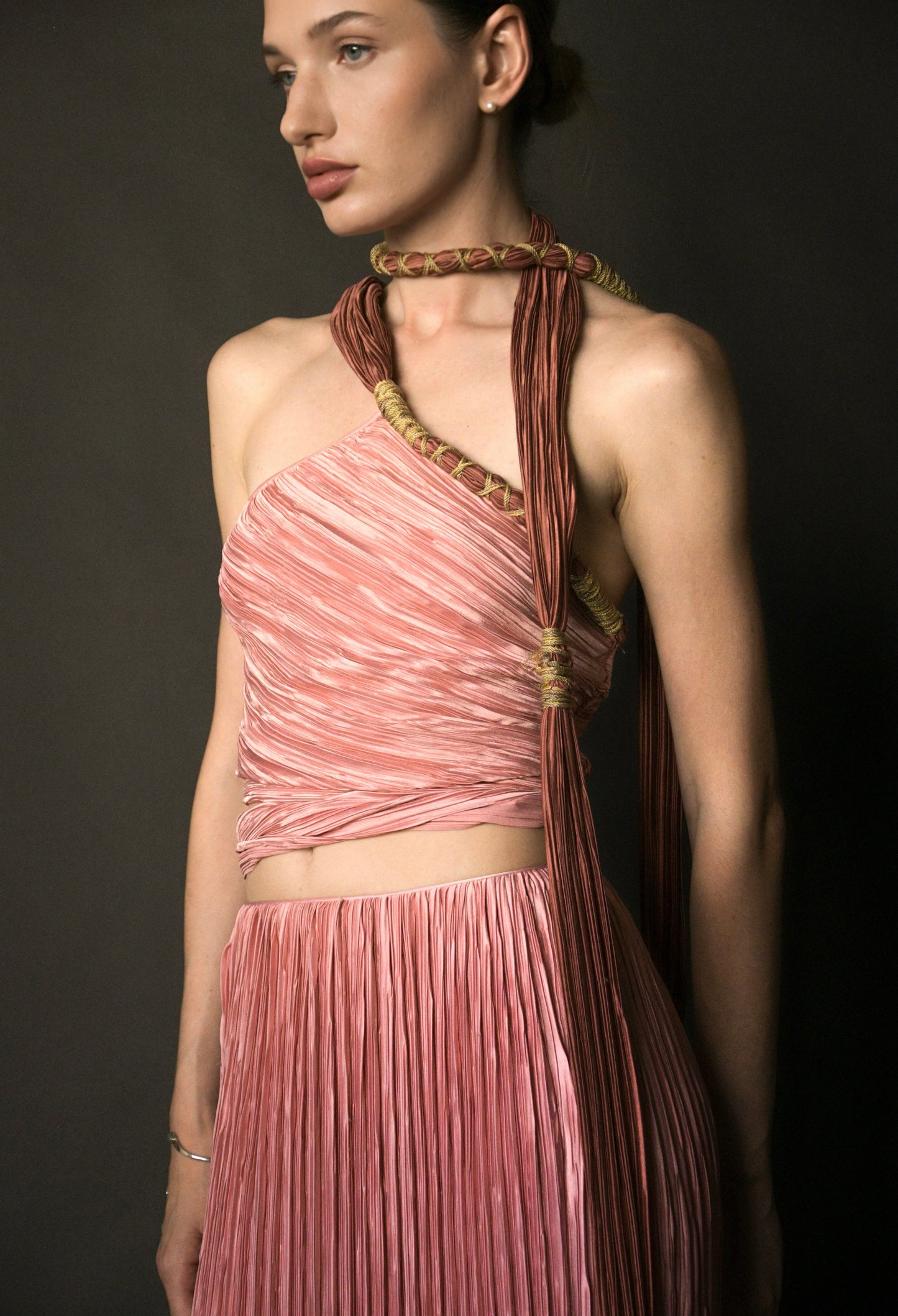 mary mcfadden 1981 pink fortuny pleat grecian skirt ensemble