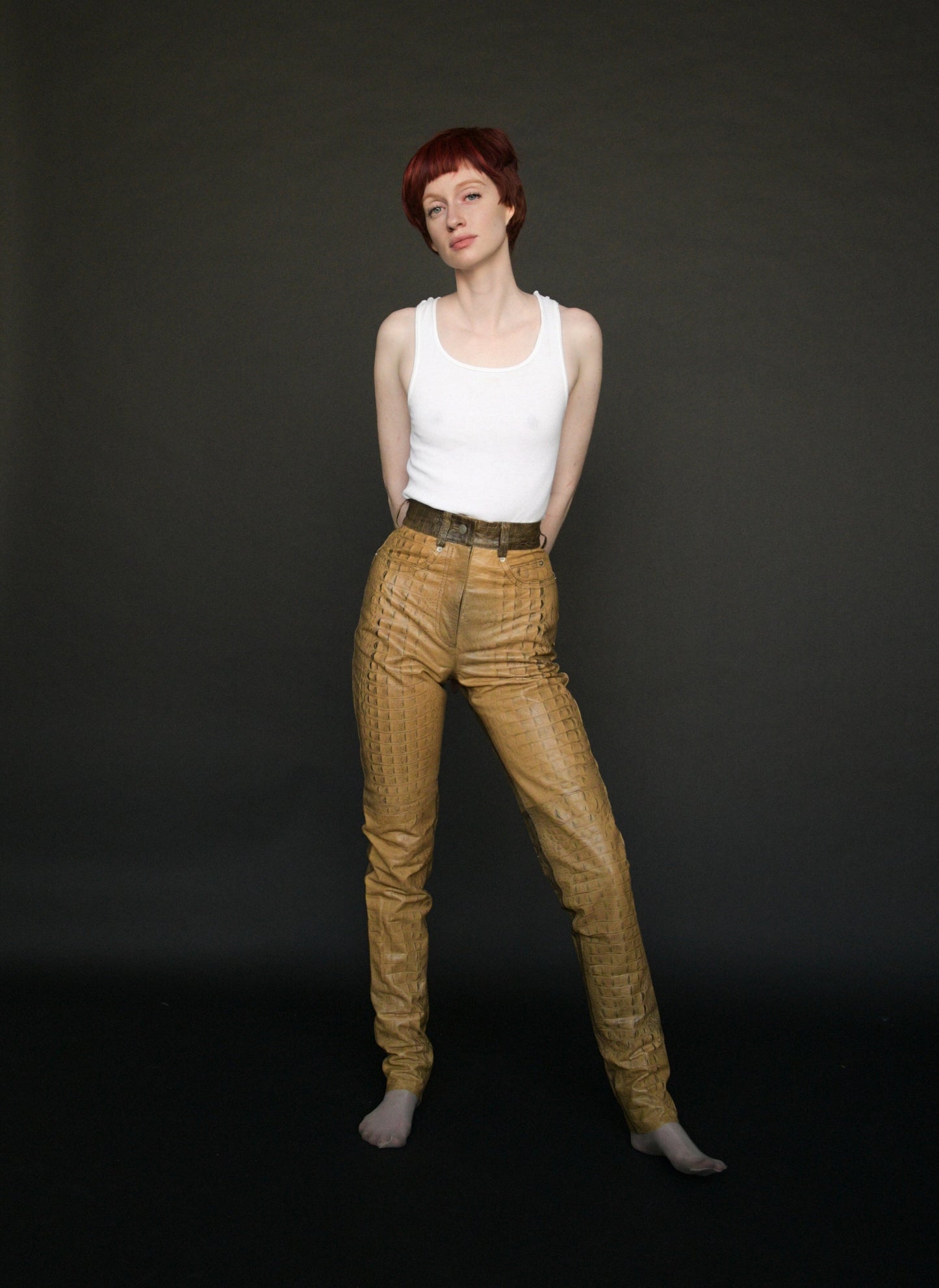 gianfranco ferre croc embossed leather pants