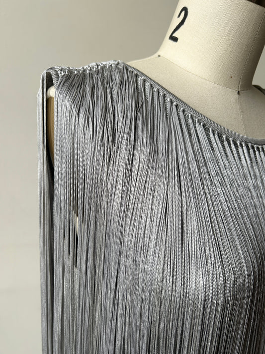 azzaro grey fringe rhinestone mini dress