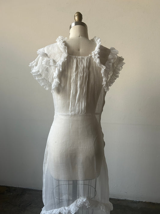 1930s white organdy tiered ruffle dress