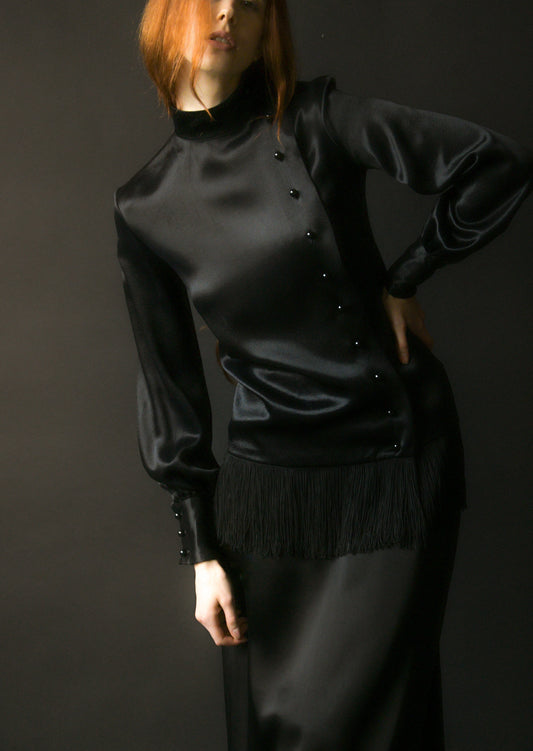 yves saint laurent automne hiver 1968 black satin fringe tunic