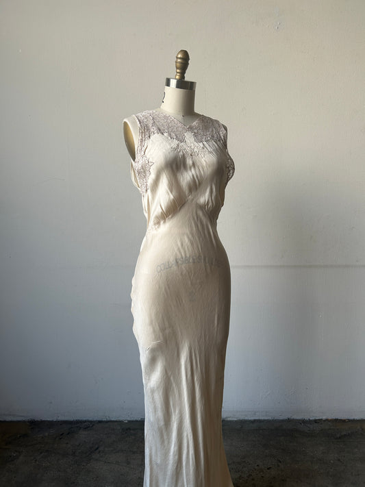 1930s silk and lace bias cut dress